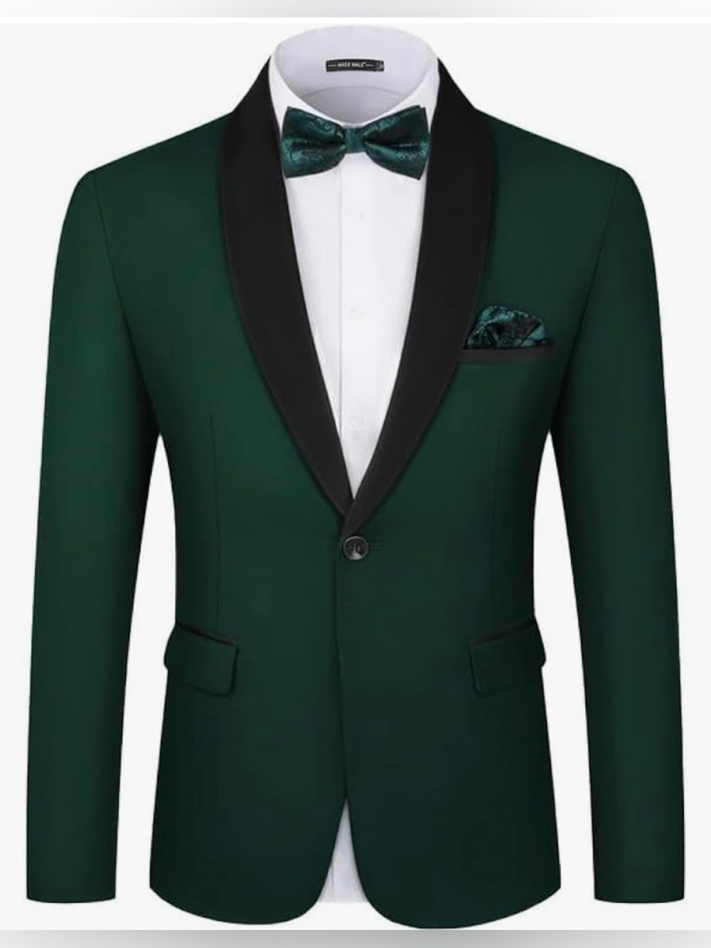 Men's Dark Green Tuxedo Blazer with Black Satin Lapel